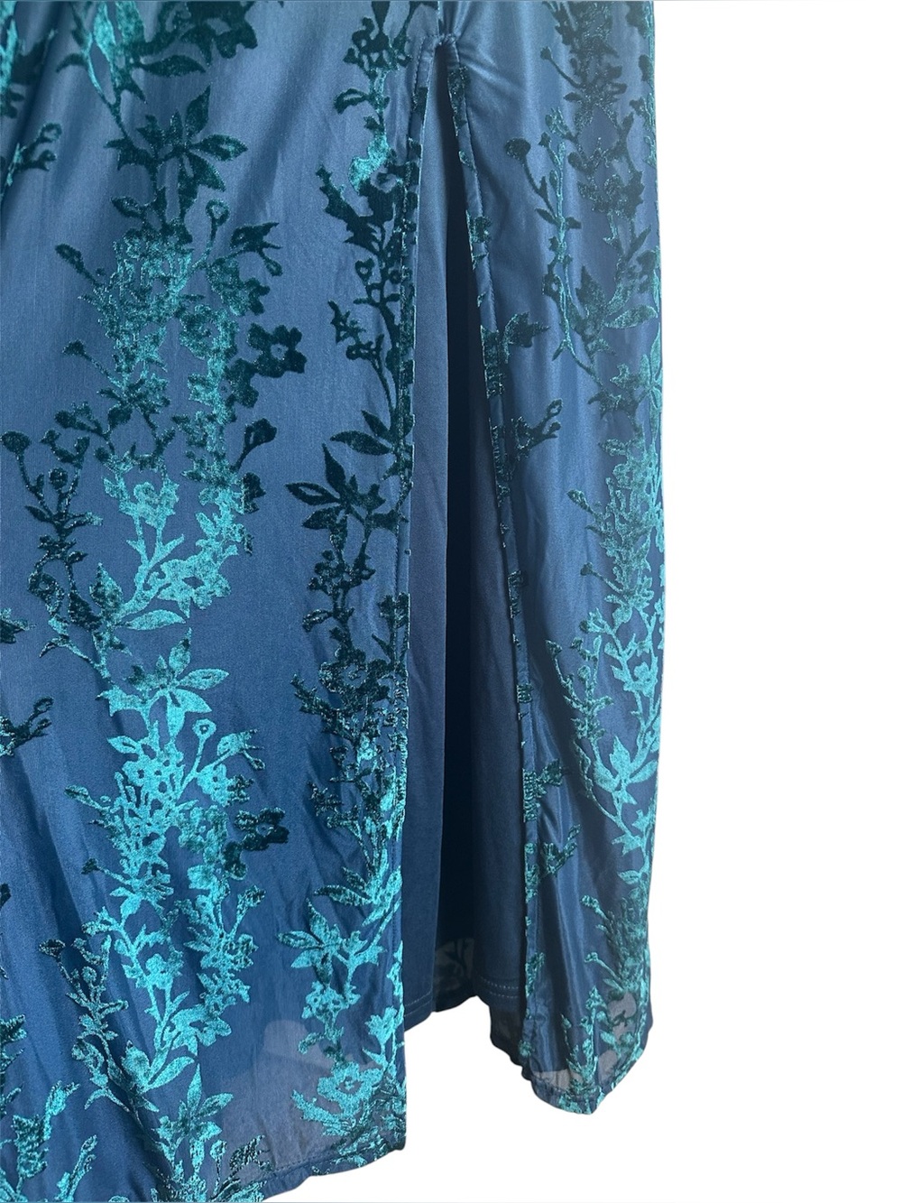 Curve Ins Emerald Green Burnout Velvet Floral Maxi Dress Long Sleeve Plus Size - Picture 9 of 13